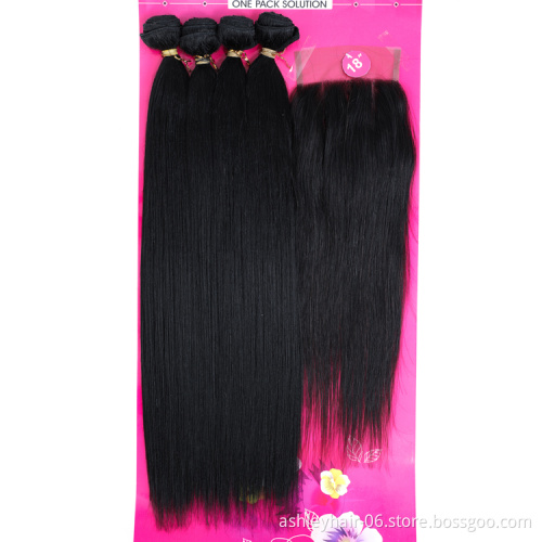 Natural Human Hair Quality Straight 4X4 Lace Closure Synthetic Mixed Yaki Weave